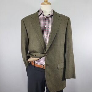 Chaps Men's Sport Coat Blazer Two Button‎ Green Flannel Soft Lambs Wool 44R